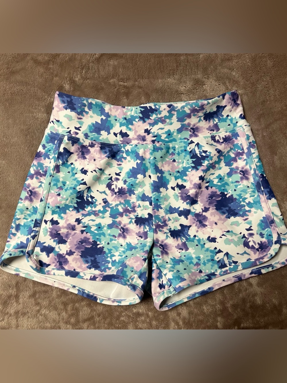 Kid’s Floral Print Active Shorts - Blue & Purple